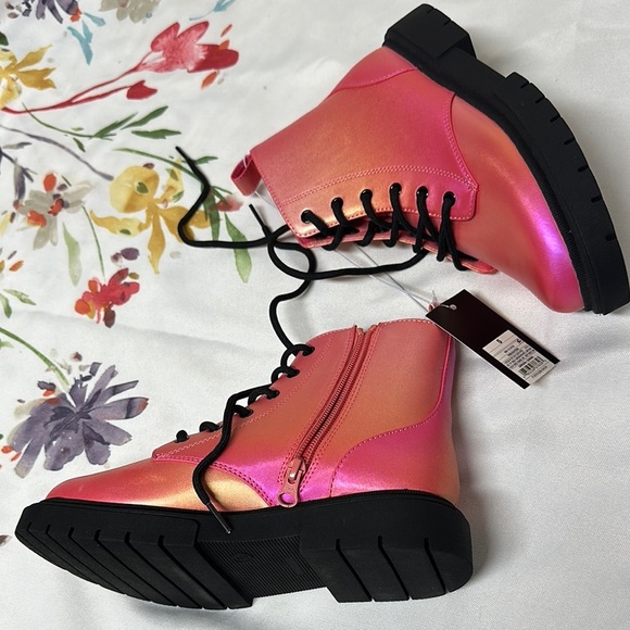 Art Class Pink and Orange Combat Boots with Lace-Up Design - Picture 9 of 9